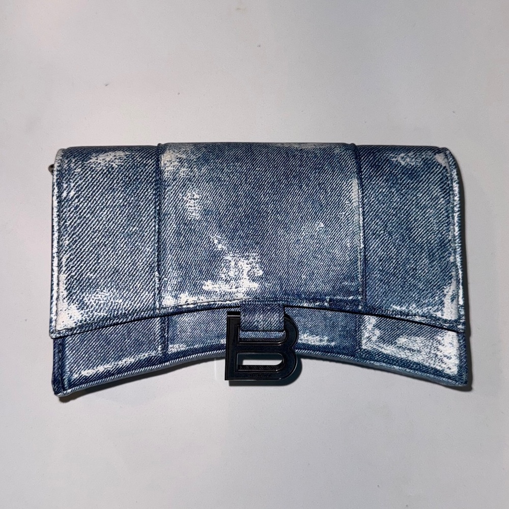 Balenciaga Nappa denim printed purse with chain